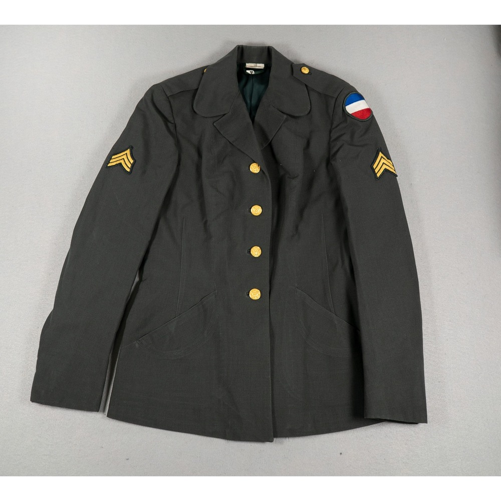 US Army Womens Vintage Military Dress Jacket AG-344 Wool Blend Green 14R 70s